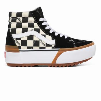 Női Vans Checkerboard Sk8-Hi Stacked Magasszárú Cipő VA9820457 Színes/Fehér